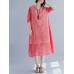 Elegant Women Floral Print Half Sleeves V-neck Loose Dress