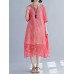 Elegant Women Floral Print Half Sleeves V-neck Loose Dress