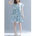 Vintage Floral Print V-neck Flared Sleeves Pleated Dress M-5XL