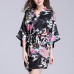 Silk Peacock Middle Sleeve Pajamas Waist Straps Sexy Bathrobes Women Sleepwear