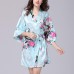 Silk Peacock Middle Sleeve Pajamas Waist Straps Sexy Bathrobes Women Sleepwear