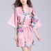 Silk Peacock Middle Sleeve Pajamas Waist Straps Sexy Bathrobes Women Sleepwear