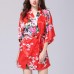 Silk Peacock Middle Sleeve Pajamas Waist Straps Sexy Bathrobes Women Sleepwear