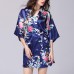 Silk Peacock Middle Sleeve Pajamas Waist Straps Sexy Bathrobes Women Sleepwear