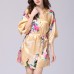 Silk Peacock Middle Sleeve Pajamas Waist Straps Sexy Bathrobes Women Sleepwear