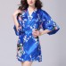 Silk Peacock Middle Sleeve Pajamas Waist Straps Sexy Bathrobes Women Sleepwear