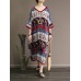 Loose Cotton Bohemian V-neck Three Quarter Sleeve Dress