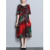 Floral Print O-neck Half Sleeve Dress