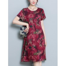 Floral Print Short Sleeve Pocket Dress