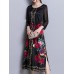 Satin Floral Print O-neck Elegant Side Slipt Dress