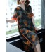 Semi-sheer Floral print Button V-neck Dress