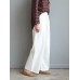 Women Casual Solid Elastic Waist Cotton Wide Leg Pants