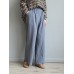 Women Casual Solid Elastic Waist Cotton Wide Leg Pants