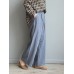 Women Casual Solid Elastic Waist Cotton Wide Leg Pants