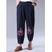 Vintage Women Embroidery High Elastic Waist Pants