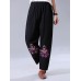 Vintage Women Embroidery High Elastic Waist Pants