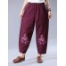 Vintage Women Embroidery High Elastic Waist Pants