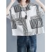 Casual Women Cotton Linen Loose Plaid Batwing Sleeve Shirts