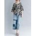 Casual Women Loose Cotton Print Geometric Pattern Round Neck Short Sleeve T-Shirts