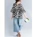 Casual Women Loose Cotton Print Geometric Pattern Round Neck Short Sleeve T-Shirts