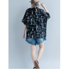 Casual Women Cotton Loose Print Short Sleeve O-Neck T-Shirts