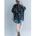 Casual Women Cotton Loose Print Short Sleeve O-Neck T-Shirts