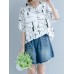 Casual Women Cotton Loose Print Short Sleeve O-Neck T-Shirts