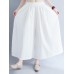 Wide Leg Vintage Women Retro Cotton Linen Elastic Waist White Pants