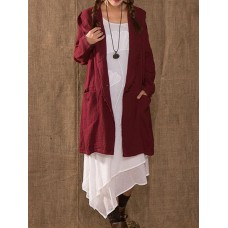 Vintage Long Sleeve Linen Cotton Hooded Mid-long Coats