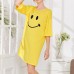 Milk Silk Women Loose Smile Printing Comfortable Pajamas Maternity Dress