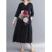 Floral Embroidery A-line V-neck Long Sleeve Maxi Dress