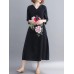 Floral Embroidery A-line V-neck Long Sleeve Maxi Dress