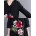 Floral Embroidery A-line V-neck Long Sleeve Maxi Dress