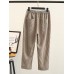 Casual Women Cotton Linen Elastic Waist Striped Trousers Pants