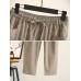 Casual Women Cotton Linen Elastic Waist Striped Trousers Pants