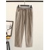 Casual Women Cotton Linen Elastic Waist Striped Trousers Pants