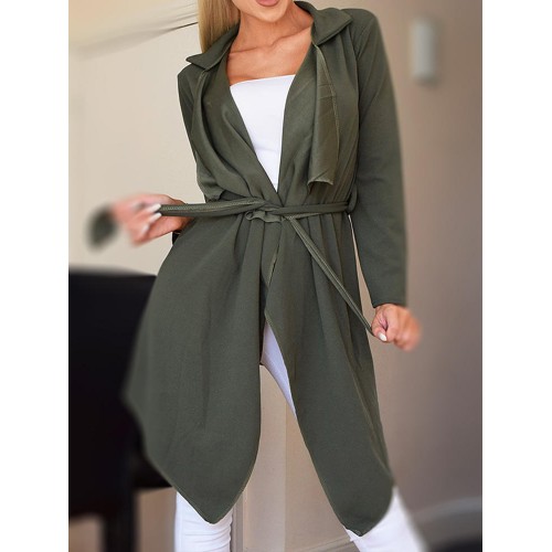 Autumn Casual Women Solid Color Irregular Hem Lapel Jacket