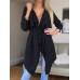 Autumn Casual Women Solid Color Irregular Hem Lapel Jacket