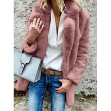 Women Pure Color Fleece Warm Thicken Winter Casual Coats