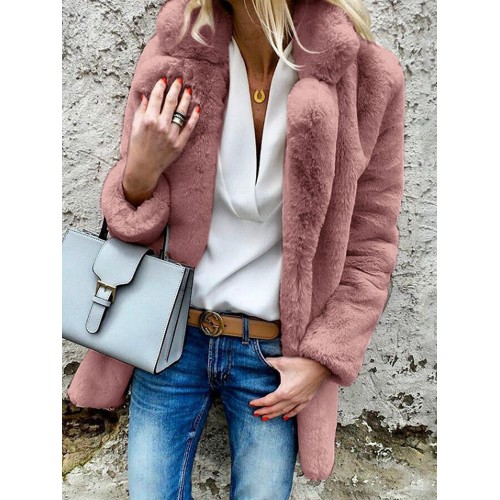 Women Pure Color Fleece Warm Thicken Winter Casual Coats