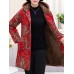 Autumn Winter Fleece Thicken Print Hooded Long Sleeve Coats