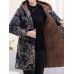 Autumn Winter Fleece Thicken Print Hooded Long Sleeve Coats