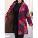 Autumn Winter Fleece Thicken Print Hooded Long Sleeve Coats