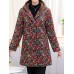 Autumn Winter Fleece Thicken Print Hooded Long Sleeve Coats