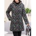 Autumn Winter Fleece Thicken Print Hooded Long Sleeve Coats