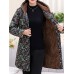 Autumn Winter Fleece Thicken Print Hooded Long Sleeve Coats