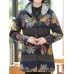 Vintage Women Floral Print Patchwork Button Long Sleeve Hooded Coats