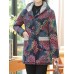 Vintage Women Floral Print Patchwork Button Long Sleeve Hooded Coats