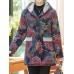 Vintage Women Floral Print Patchwork Button Long Sleeve Hooded Coats