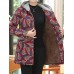 Vintage Women Floral Print Patchwork Button Long Sleeve Hooded Coats